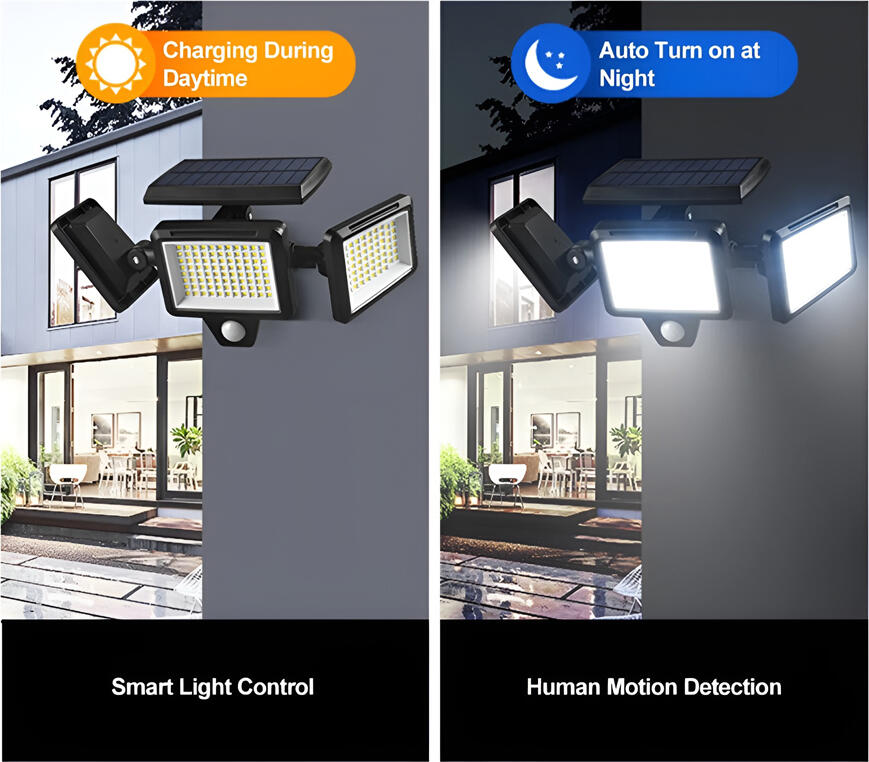 Solar Outdoor Security Lights 210 LEDs 1200lm 8W IP65 Waterproof Motion Sensor Lamp with 3 Adjustable Heads and Remote Control, White Light, Black