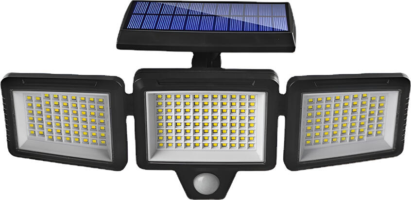Solar Outdoor Security Lights 210 LEDs 1200lm 8W IP65 Waterproof Motion Sensor Lamp with 3 Adjustable Heads and Remote Control, White Light, Black