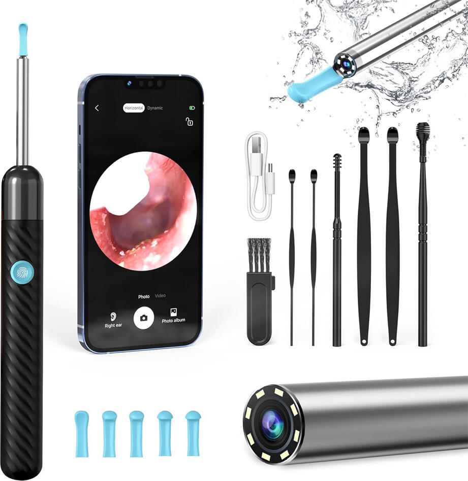 Y8 Ear Wax Removal Kit, Digital Otoscope with 2MP 1080P Camera, Wi-Fi Connection, IP67 Waterproof, CMOS Sensor, iOS and Android Compatible, Black
