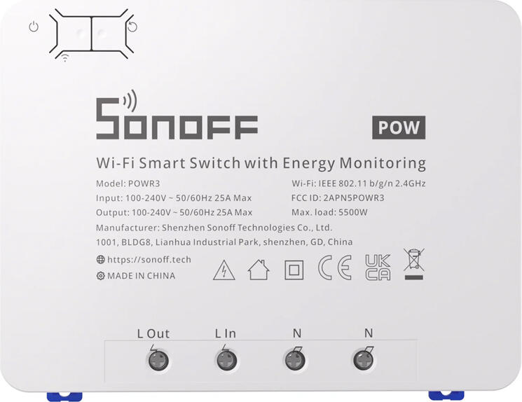 Умный выключатель Sonoff POWR3 Wi-Fi с мониторингом энергопотребления, макс. нагрузка 25А 5500Вт, защита от перегрузки, управление через eWeLink и голос