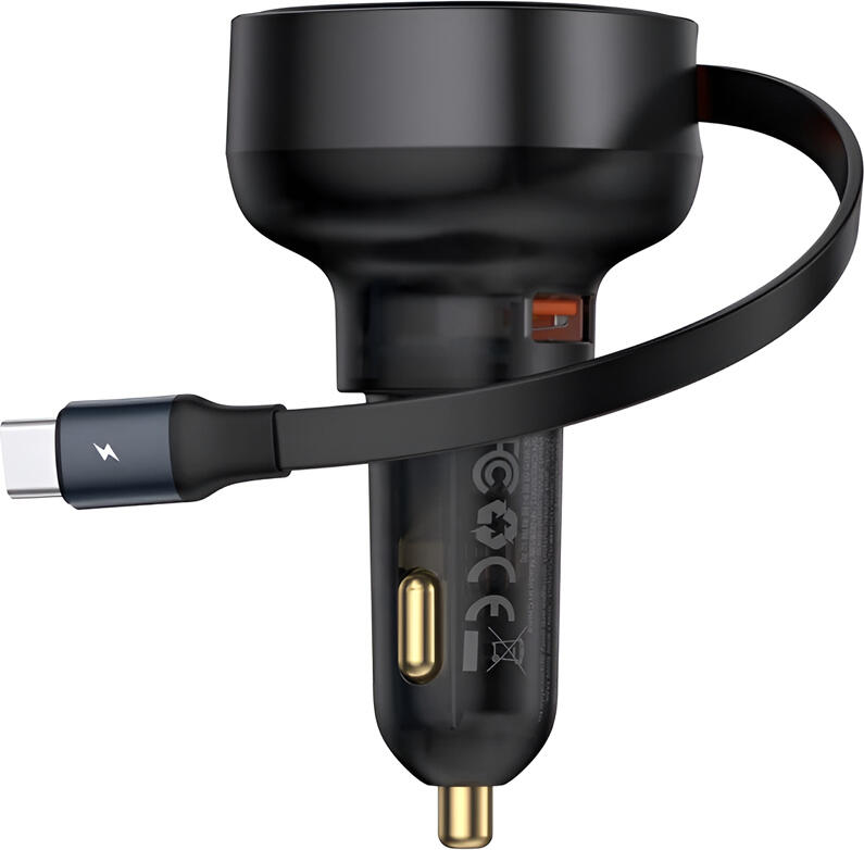 Baseus Car Charger Retractable  Enjoyment Pro Type-C with Cable 60W Cluster, Black