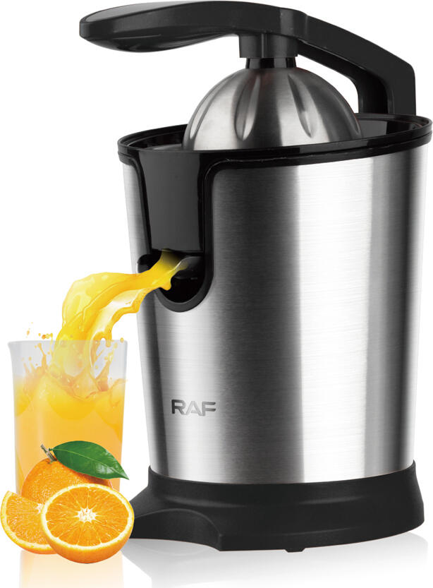 Raf R.623B Electric Citrus Juicer, 180W, 0.4L Capacity, Stainless Steel and Plastic, Automatic Compression Pressing, Anti-Slip Base, Black and Silver