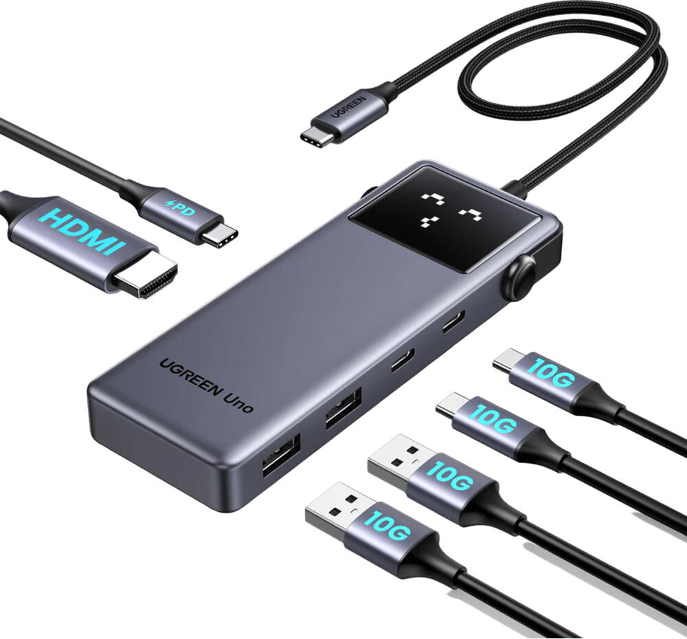 Hub USB-C UGREEN Uno CM888 6-in-1, Adaptor HDMI 4K@60Hz, 2x USB-A si 2x USB-C 3.2 Gen 2 10Gbps, Incarcare PD 100W, Design Robot din Metal pentru MacBook Pro Air M1 M2 M3, iPad Pro, Dell XPS