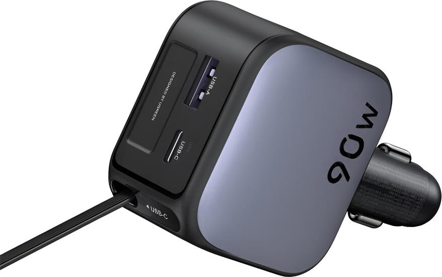 Incarcator Auto UGREEN EC603 90W cu Cablu USB-C Retractabil 0.7m, Porturi USB-C si USB-A, Incarcare Rapida PD 3.0 QC 3.0 pentru Laptopuri, Tablete, Telefoane