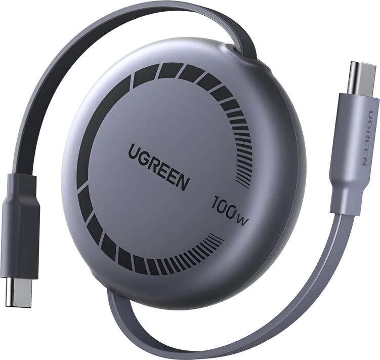 UGREEN L531 Retractable USB-C to USB-C Cable, 100W PD 3.0 Fast Charging, 5A Max Current, 480Mbps Data Sync, 1m Length, Polycarbonate, Black