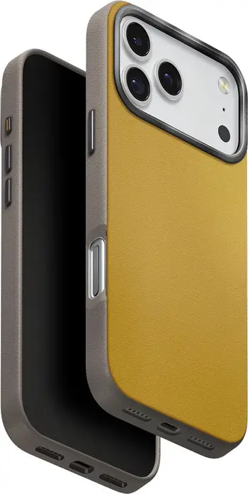 Чехол Uniq Hybrid Magclick Lyden DS для iPhone 17 Pro 6.3 дюйма, веганская кожа Verda, поддержка MagClick MagSafe, противоударный с алюминиевыми деталями