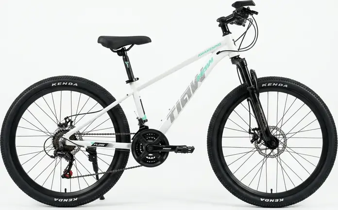 Bicicleta de munte copii Titan Awakening 24 White Edition, cadru aluminiu, roti 24 inch Kenda, transmisie L-TWOO, frane pe disc, pentru 9-12 ani