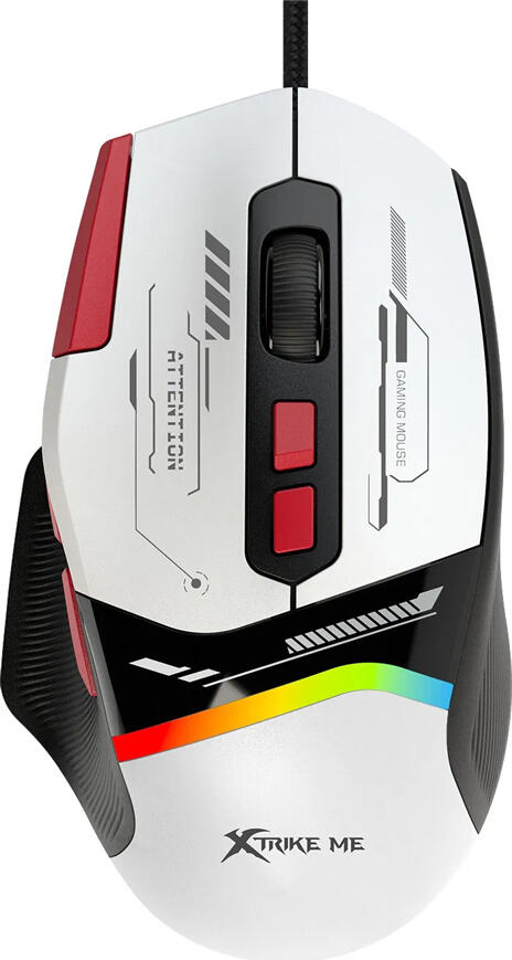 Xtrike Me GM-323 Wired Optical Gaming Mouse, 12800 DPI, 8 Programmable Buttons, RGB Breathing Light, 1000Hz Polling Rate, Braided Cable, White