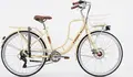 TIAW City Classic Urban Bike, 26 inch Steel Low-step Frame, Shimano 6-speed, Disc Brakes, Front Basket, Rear Rack, Mudguards, Cream with Brown Accents
