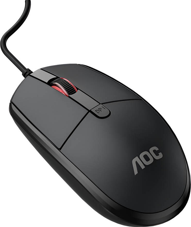 AOC MS130B-LA Wired Optical Office Mouse, 2000 DPI Adjustable Sensor, 4 Buttons, Braided Cable 1.5m, ABS Plastic, Black, Windows and Mac Compatible
