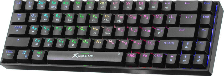 Xtrike Me GK-995W Wireless Mechanical Gaming Keyboard, 68 Keys Compact Layout, Red Switches, RGB Backlight, Bluetooth 5.0, 2.4G, Wired USB, Black