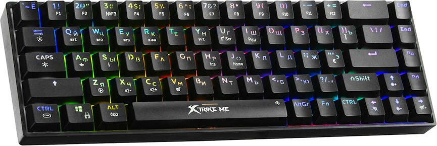 Xtrike Me GK-995W Wireless Mechanical Gaming Keyboard, 68 Keys Compact Layout, Red Switches, RGB Backlight, Bluetooth 5.0, 2.4G, Wired USB, Black
