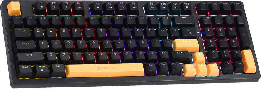 Xtrike Me GK-997 Mechanical Wired Gaming Keyboard, 82 Keys, Red Switches, Rainbow Backlight, 26-Key Anti-ghosting, ABS, USB-A, Black and Orange