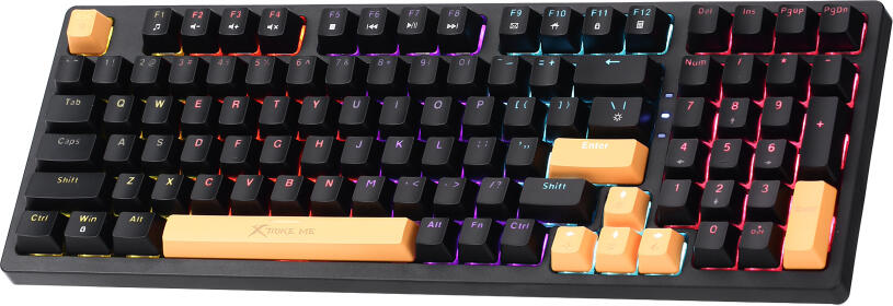 Xtrike Me GK-997 Mechanical Wired Gaming Keyboard, 82 Keys, Red Switches, Rainbow Backlight, 26-Key Anti-ghosting, ABS, USB-A, Black and Orange