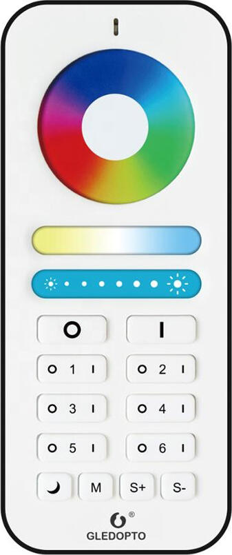 Gledopto GL-RC-006Z 2.4G RF LED Touch Remote Control for RGB CCT RGBWW, 6 Zones, Capacitive Screen, 30m Range, White Polycarbonate