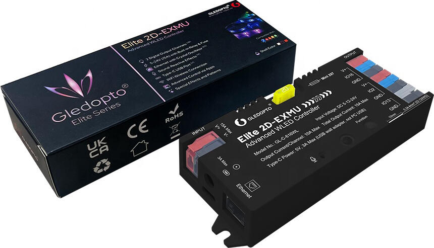 Gledopto Elite 2D-EXMU GL-C-616WL WLED Controller ESP32 WiFi Ethernet LAN DC 5-24V 15A for WS2812B WS2815 SK6812 LED Strips with AudioReactive Mic