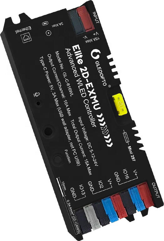 Gledopto Elite 2D-EXMU GL-C-616WL WLED Controller ESP32 WiFi Ethernet LAN DC 5-24V 15A for WS2812B WS2815 SK6812 LED Strips with AudioReactive Mic