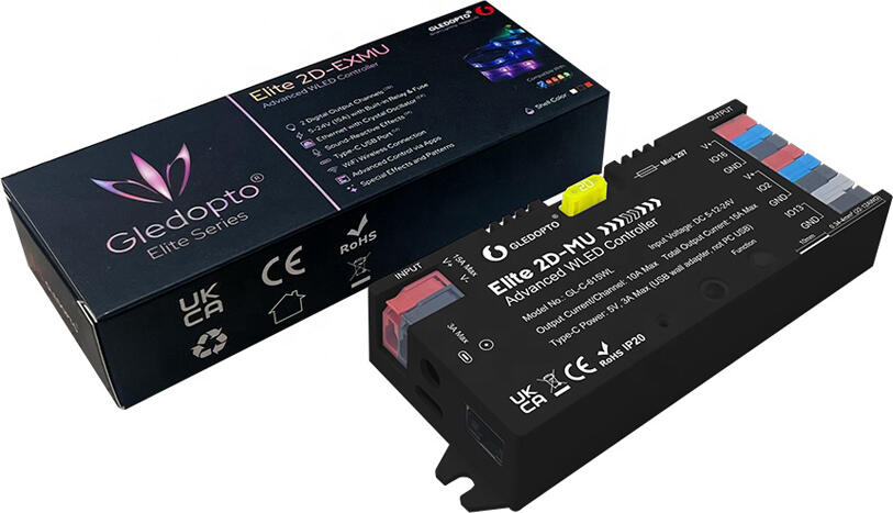 Gledopto GL-C-615WL Elite 2D-MU WLED Controller, ESP32 Processor, DC 5V/12V/24V 15A, Integrated Microphone, WS2812B SK6812 Support, WiFi, Black