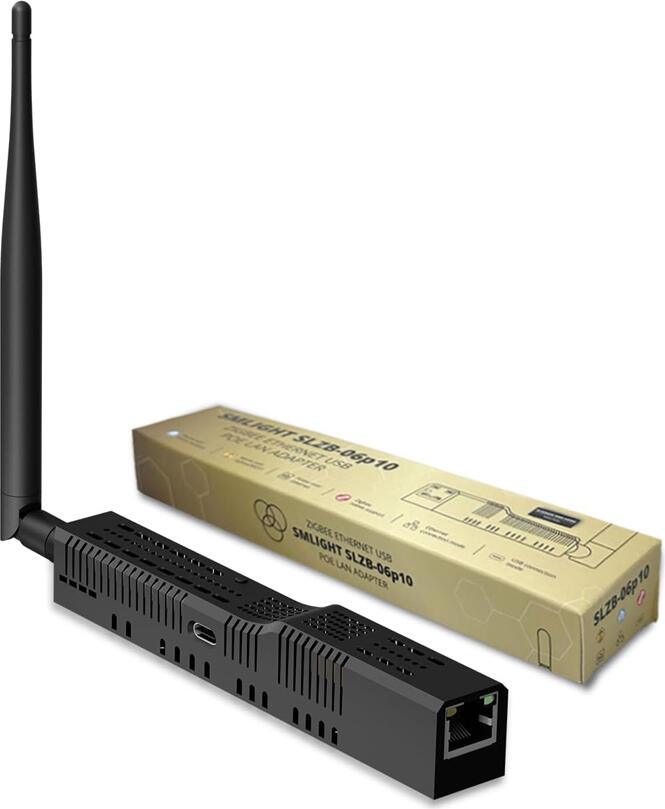 Smlight SLZB-06p10 Zigbee 3.0 Ethernet PoE LAN USB WiFi Adapter, TI CC2674P10, ESP32, Zigbee2MQTT ZHA Home Assistant, +20dB Gain, Rotatable Antenna