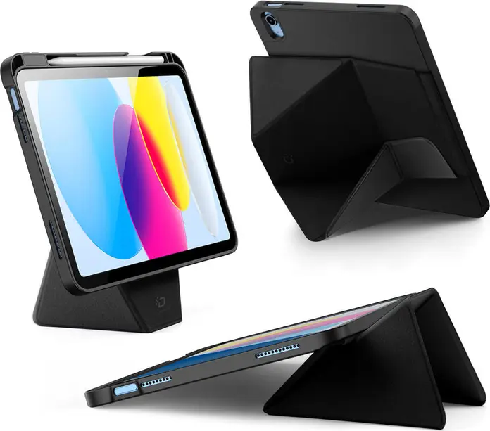 DUX DUCIS VERS Tablet Case for Apple iPad 10 (2022) and iPad 11 (2025), Black, PU PC TPU 360 Full Body Protection, Floating Stand, Stylus Slot, Auto Sleep Wake