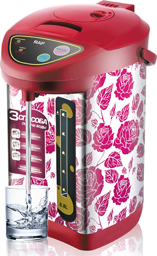 Fierbator electric Raf R.7907 6.8L 800W cu pompa manuala, mentinere temperatura, protectie impotriva fierberii uscate, model floral rosu