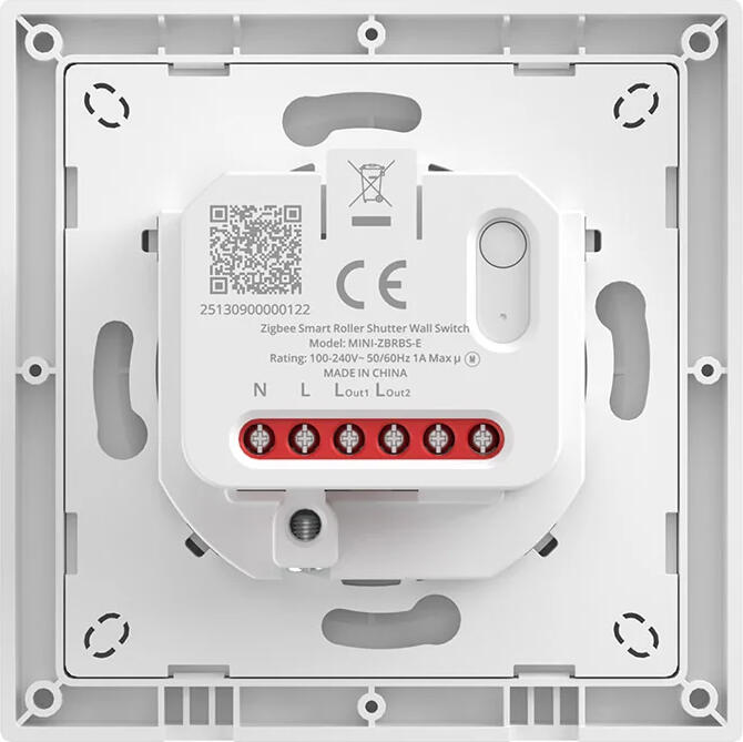 Sonoff MINI-ZBRBS-E Zigbee 3.0 Smart Roller Shutter Wall Switch, 100-240V, 1A Max Load, Remote App Control, Percentage Control, White PC, 86x86x34mm