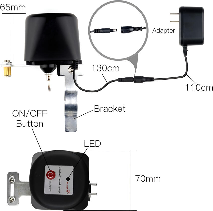 Controlor Inteligent pentru Vana de Apa si Gaz Moes WV-B, Manipulator Vana cu Bila Zigbee WiFi 2.4GHz, Compatibil Tuya, Adaptor EU DC 12V, Negru