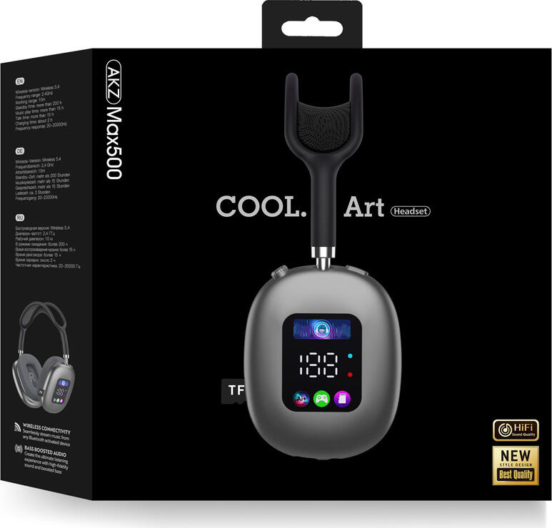 Musen Max 500 Wireless On-Ear Headphones, Bluetooth v5.4, 15h Playback, Integrated Microphone, TF Card Slot, LED Battery Display, Black