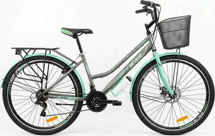 Arise Cherry 29 Hybrid City MTB Bicycle, Hi-Ten Steel Step-Through Frame, 29 Inch Wheels, Sun Run Indexed Transmission, Mechanical Disc Brakes, Basket and Rack