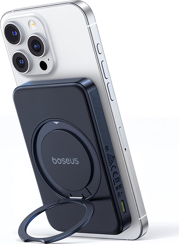 Baseus PicoGo Qi2 Power Bank 5000mAh 15W Wireless 20W Wired Charging USB-C with 360 Rotatable Ring Kickstand for iPhone 12-16 and Qi Devices