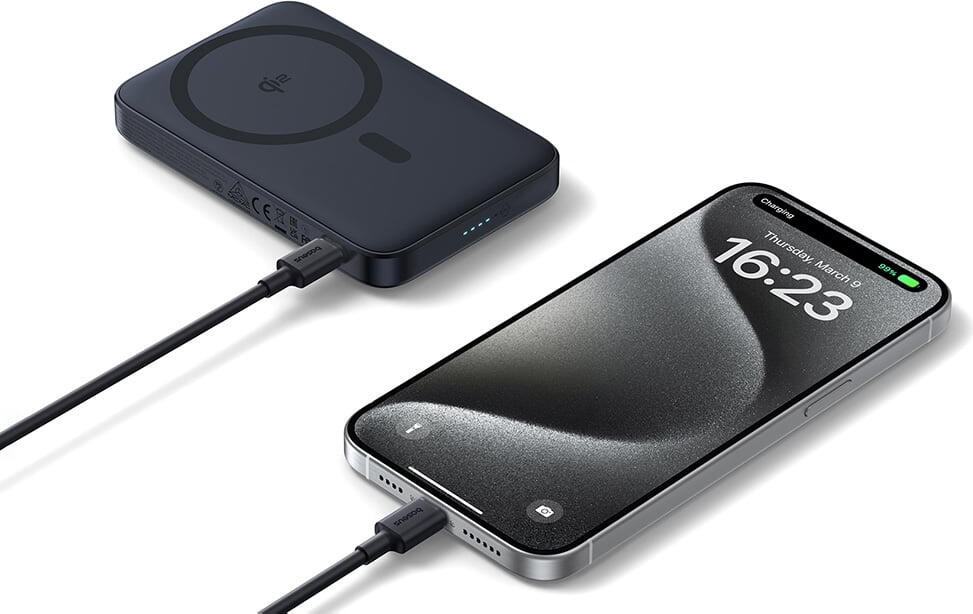 Baseus PicoGo Qi2 Power Bank 5000mAh 15W Wireless 20W Wired Charging USB-C with 360 Rotatable Ring Kickstand for iPhone 12-16 and Qi Devices