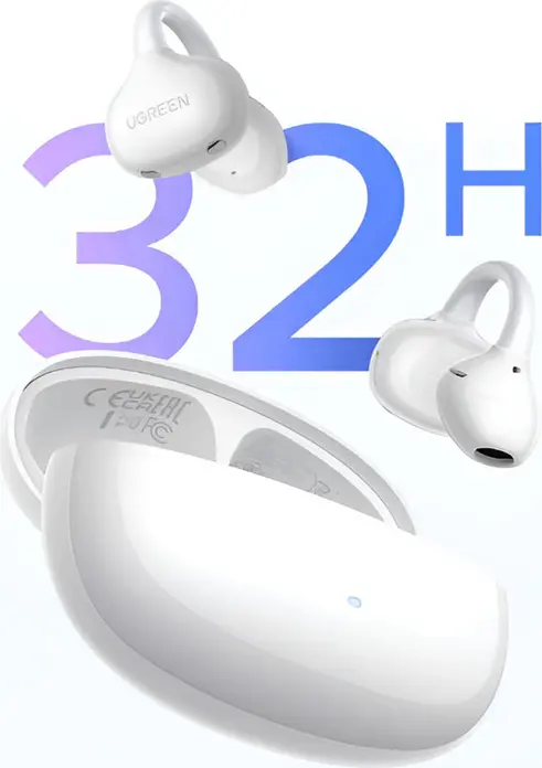 UGREEN ClipBuds Pro WS218 Open-Ear Earbuds, Bluetooth 6.0, Hi-Res LDAC, Adaptive ANC, 6 AI Mics, Spatial Audio, IPX5 Waterproof, 32h Playtime, White