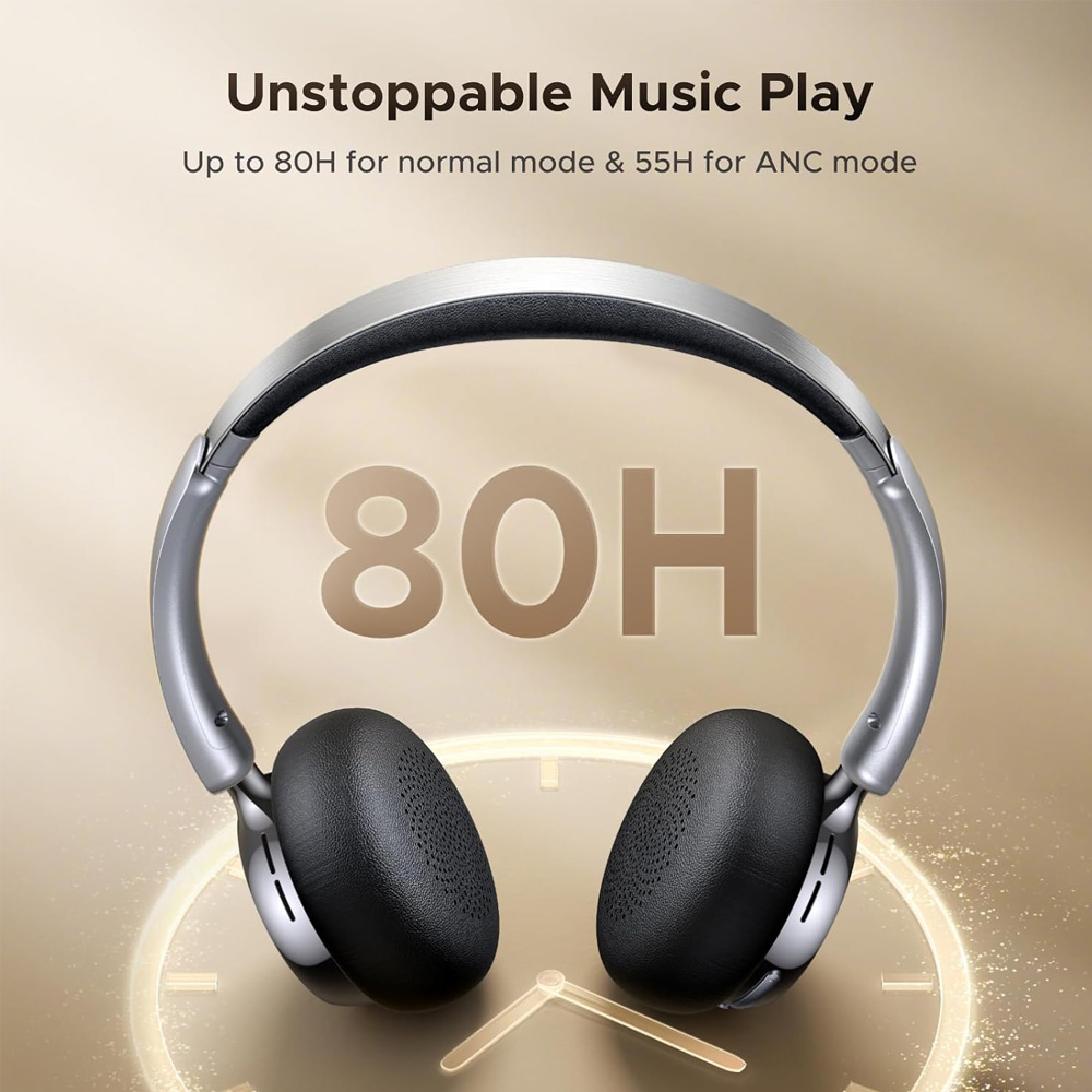 UGREEN Studio Plus HP207 Hybrid Active Noise Cancelling Wireless Over-Ear Headphones, Black, Bluetooth 6.0, Up to 80 Hours Battery Life, Padded Design