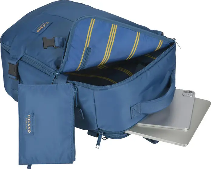 Tucano Tugò M Travel Cabin Backpack, Recycled Nylon, 23L, for 15.6 inch Laptop or 16 inch MacBook Pro, AirTag Holder, Sky-Blue