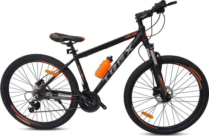 Trex Helux Mountain Bike MTB, 27.5 inch Wheels, Aluminum Frame, Shimano Tourney 24-Speed 3x8, Hydraulic Disc Brakes, Front Suspension, with Bottle Cage and Kickstand