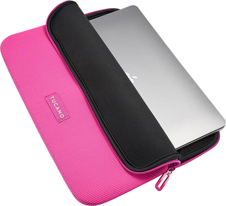 Tucano Sleeve Colore 2 Neoprene Laptop Sleeve for 15"-16", 4mm Thick Recycled Plastic Material, Flat-lock Seams, Anti-Slip System, Double-pull Zip, Fuchsia