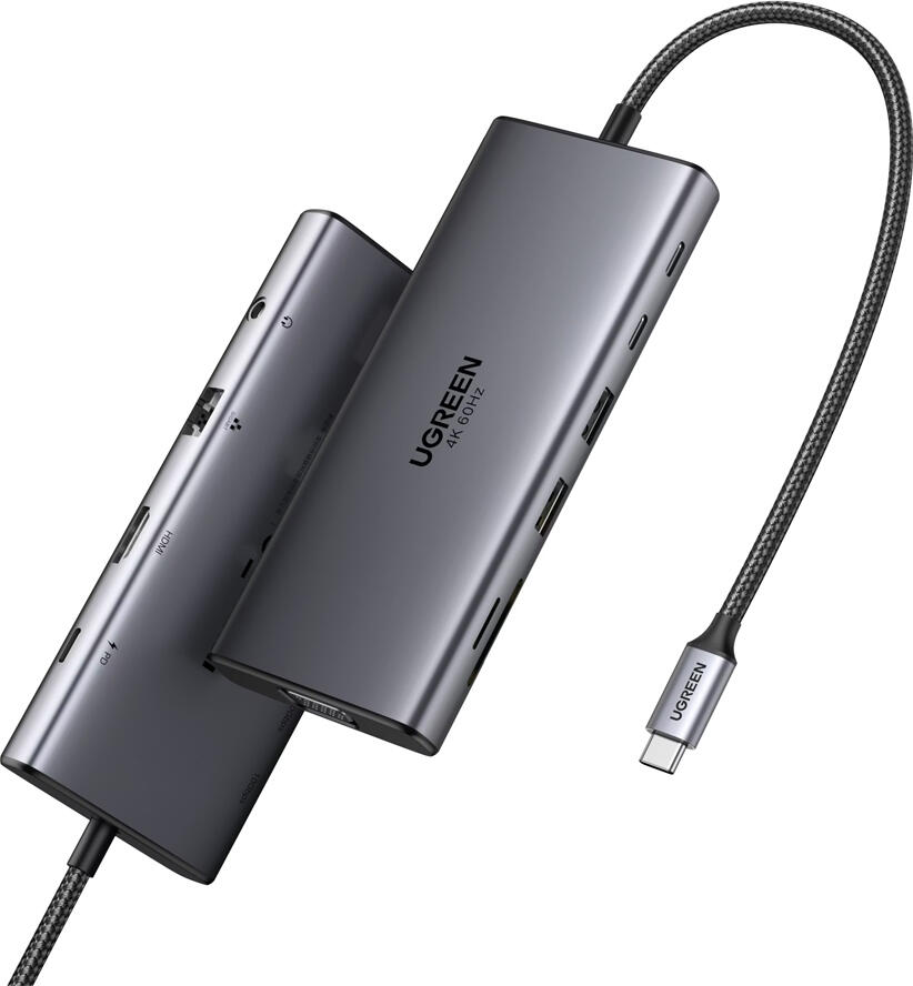 UGREEN CM639 Hub USB-C 11-in-1, Station de Andubare din Aluminiu, HDMI 4K@60Hz, VGA, PD 3.0 100W, Dual USB-C 3.2 10Gbps, Gigabit Ethernet, Cititor SD/TF