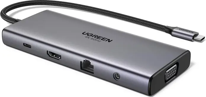 UGREEN CM639 Hub USB-C 11-in-1, Station de Andubare din Aluminiu, HDMI 4K@60Hz, VGA, PD 3.0 100W, Dual USB-C 3.2 10Gbps, Gigabit Ethernet, Cititor SD/TF
