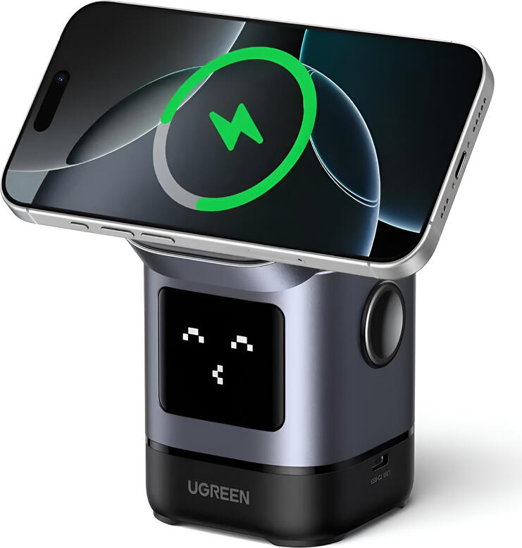 UGREEN Uno 2-in-1 Magnetic Wireless Charger, Qi2 Certified 15W Fast Charging for iPhone 16 15 14 13 12, N48H Magnets, USB-C Port for Apple Watch, Grey