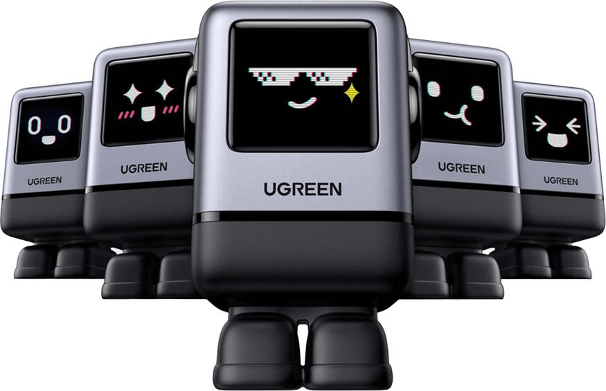 Incarcator UGREEN UNO Robot GaN 100W, 4 Porturi Fast Charge (3x USB-C, 1x USB-A) cu Ecran TFT, Picioare Magnetice, pentru MacBook Pro, iPhone, Samsung