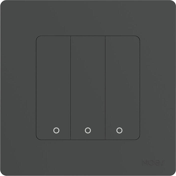 Intrerupator Smart Moes Star Ring Zigbee, Buton Imapasabil 3-Gang, Control Wireless Tuya Smart Life, Inel Luminos, Baterie CR2032, Gri PC, 86x86x8.6mm