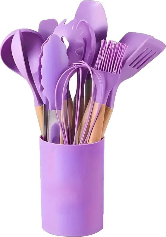 12 Piece Silicone and Wood Kitchen Utensils Set, Heat-Resistant Non-Stick Cooking Tools with Ergonomic Wooden Handles and Storage Holder