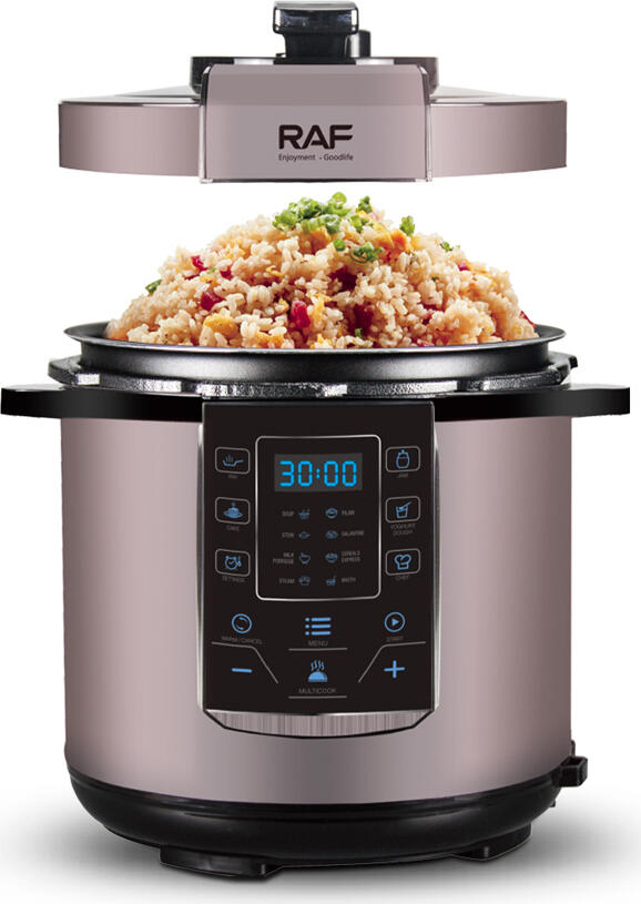 Multicooker Raf R.171 cu Presiune Electric 6L 1000W, 14 Functii, Ecran Digital Touchscreen, Otel Inoxidabil, Argintiu
