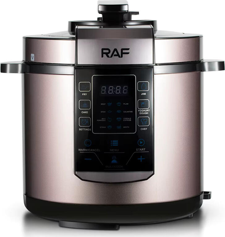 Multicooker Raf R.171 cu Presiune Electric 6L 1000W, 14 Functii, Ecran Digital Touchscreen, Otel Inoxidabil, Argintiu