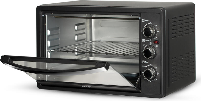 Cuptor Electric Raf R.5315B, Capacitate 35L, Putere 1500W, Otel Inoxidabil, Negru, Multigatire pentru Carne, Pizza si Patiserie