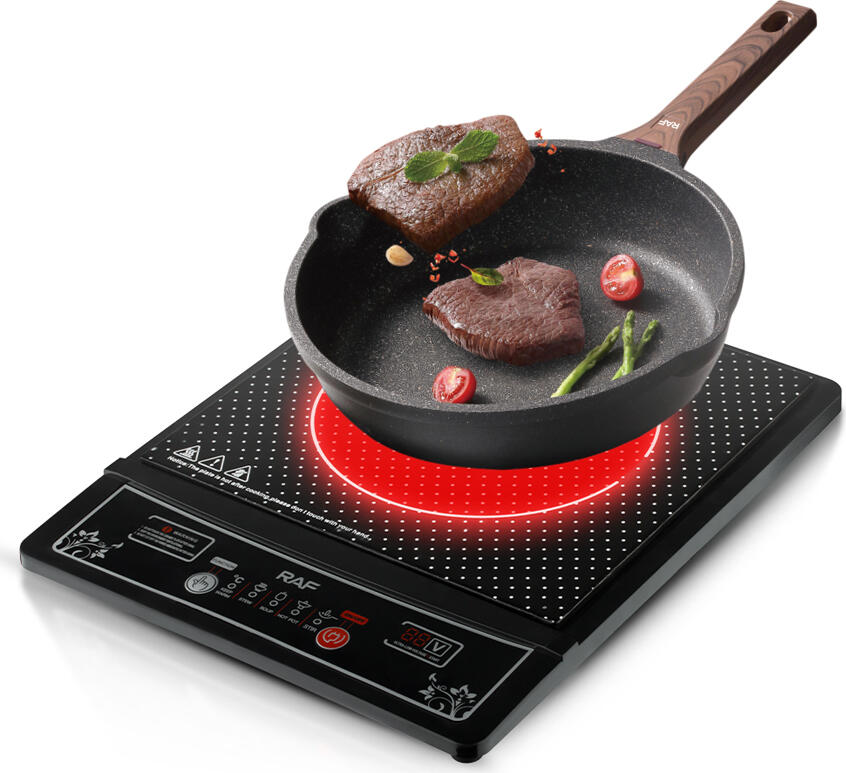 Plita cu inductie Raf R.8015 cu un arzator 2000W, Suprafata din sticla ceramica, Control Touch cu Display LED, Timer si Reglare Temperatura, Neagra