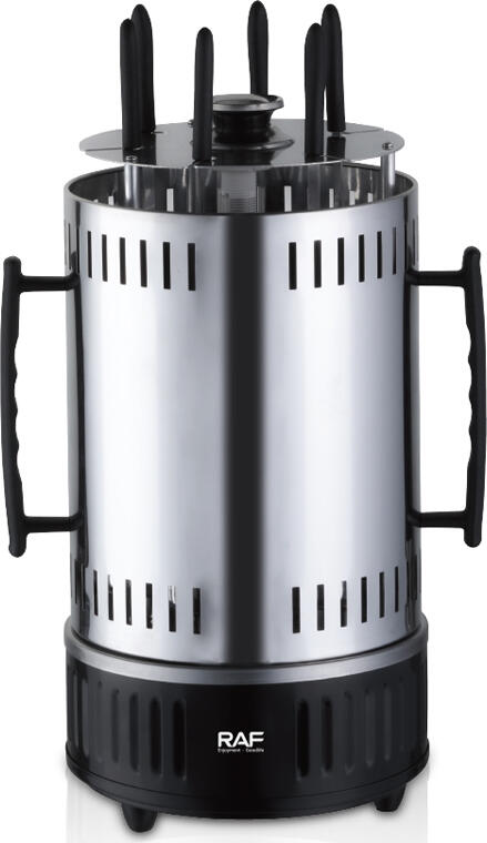 RAF R.8612 Electric Vertical Rotating BBQ Grill, 1500W Smokeless Rotating Oven, Infrared Flash Heating, 6-8 Skewers, Stainless Steel, Silver/Black