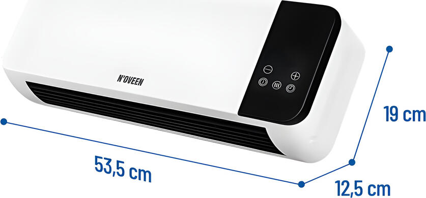 N'OVEEN HC1200 LED Air Curtain, 1000W/2000W Heater, 18-45°C Temp Range, Remote Control, 8h Timer, Automatic Oscillation, Wall Mount, White