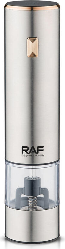 Râsnditor 3-in-1 Raf R.7141 pentru sare, piper si condimente, corp din otel inoxidabil, mecanism ceramic reglabil, Argintiu, 200x50mm