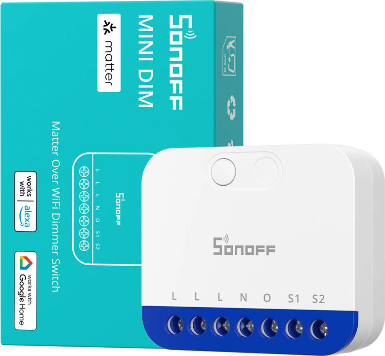 Intrerupator intel dimmer Sonoff MINI-DIM Matter peste Wi-Fi, 220-240V AC, sarcina max 2A, monitorizare consum energie, protectie supraincalzir